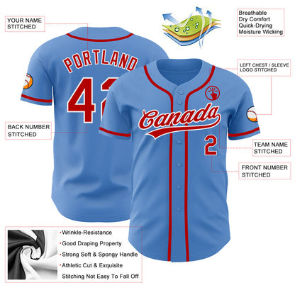 Custom Powder Blue Red-White Authentic Baseball Jersey - Sky-Custom