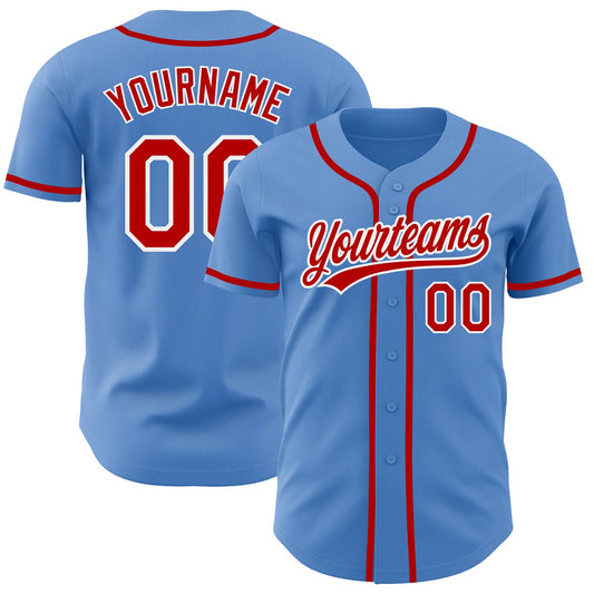 Custom Powder Blue Red-White Authentic Baseball Jersey - Sky-Custom