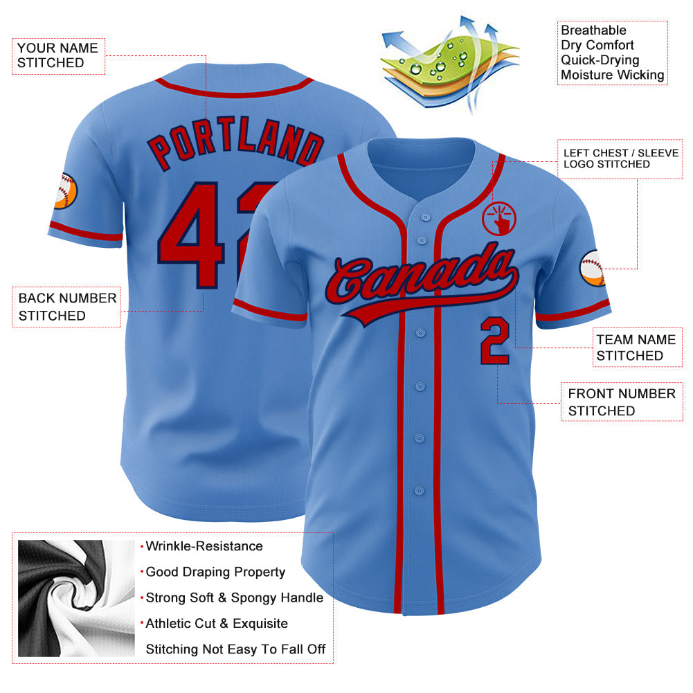 Custom Powder Blue Red-Navy Authentic Baseball Jersey - Sky-Custom