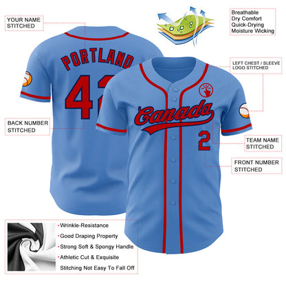 Custom Powder Blue Red-Navy Authentic Baseball Jersey - Sky-Custom