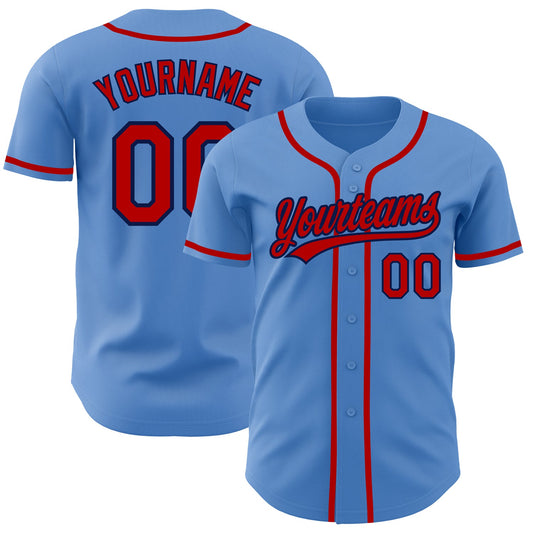 Custom Powder Blue Red-Navy Authentic Baseball Jersey - Sky-Custom