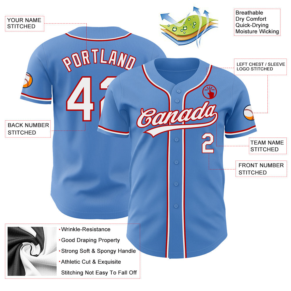 Custom Powder Blue White-Red Authentic Baseball Jersey - Sky-Custom