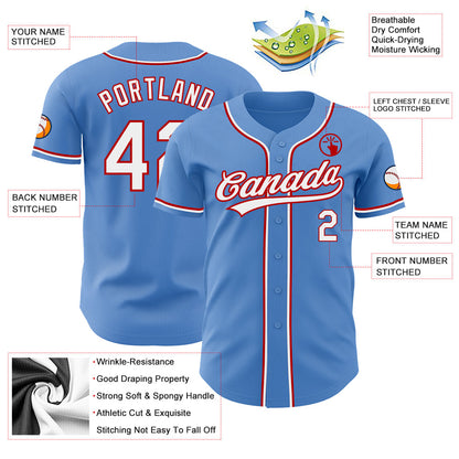 Custom Powder Blue White-Red Authentic Baseball Jersey - Sky-Custom