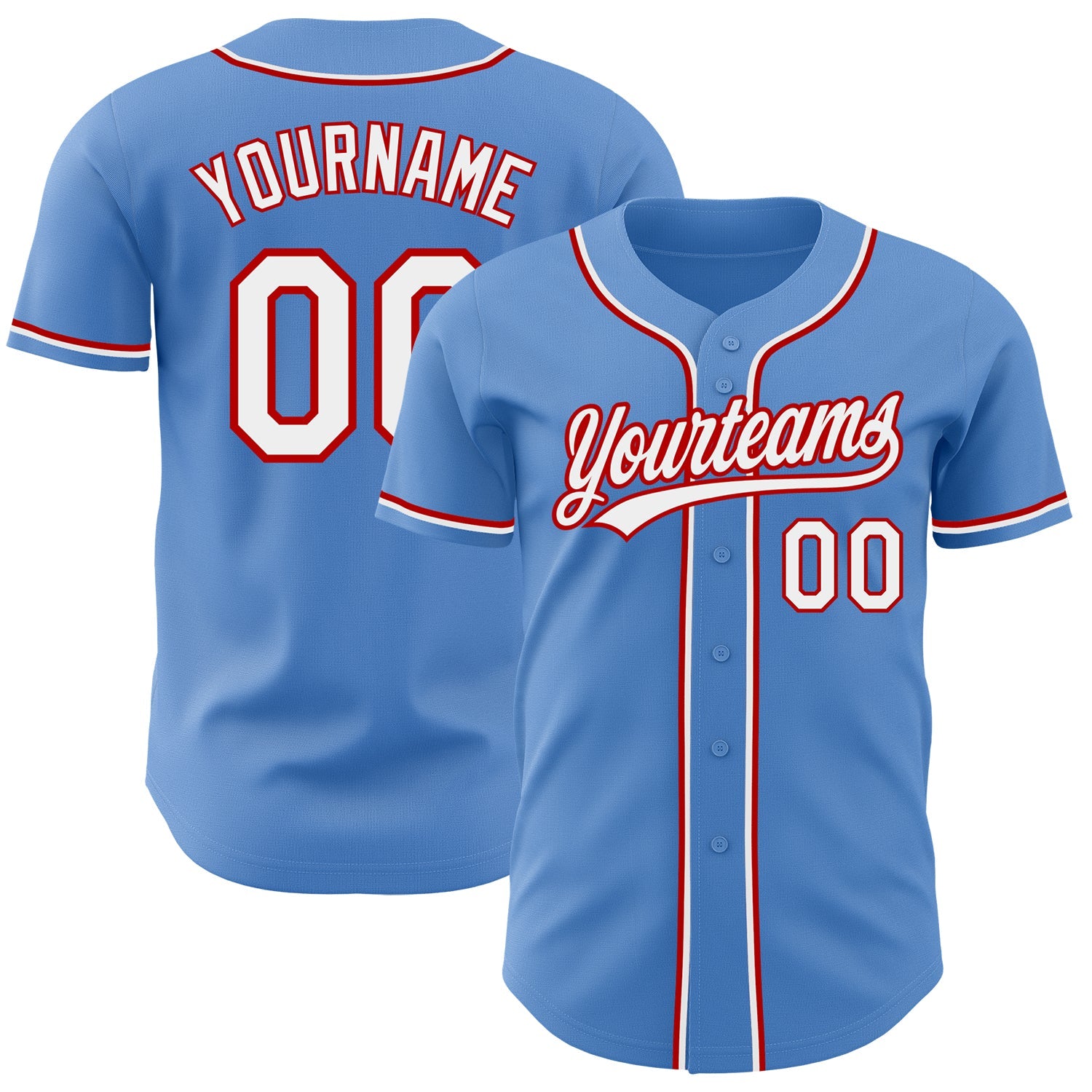 Custom Powder Blue White-Red Authentic Baseball Jersey - Sky-Custom