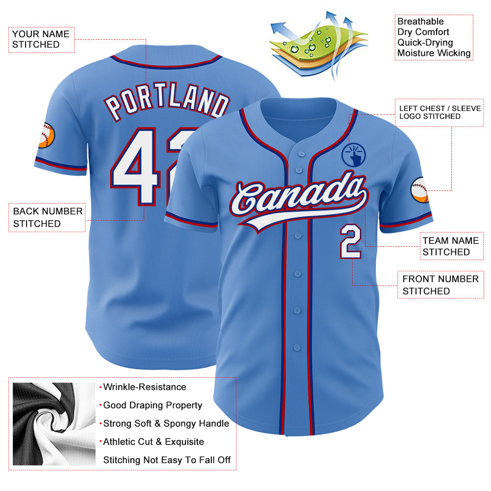Custom Powder Blue White Royal-Red Authentic Baseball Jersey - Sky-Custom
