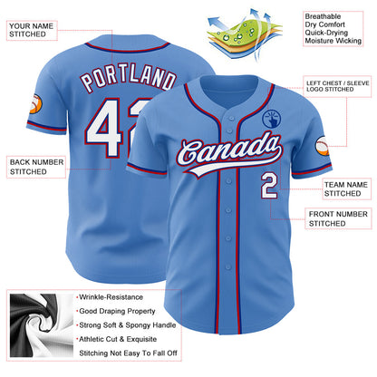 Custom Powder Blue White Royal-Red Authentic Baseball Jersey - Sky-Custom