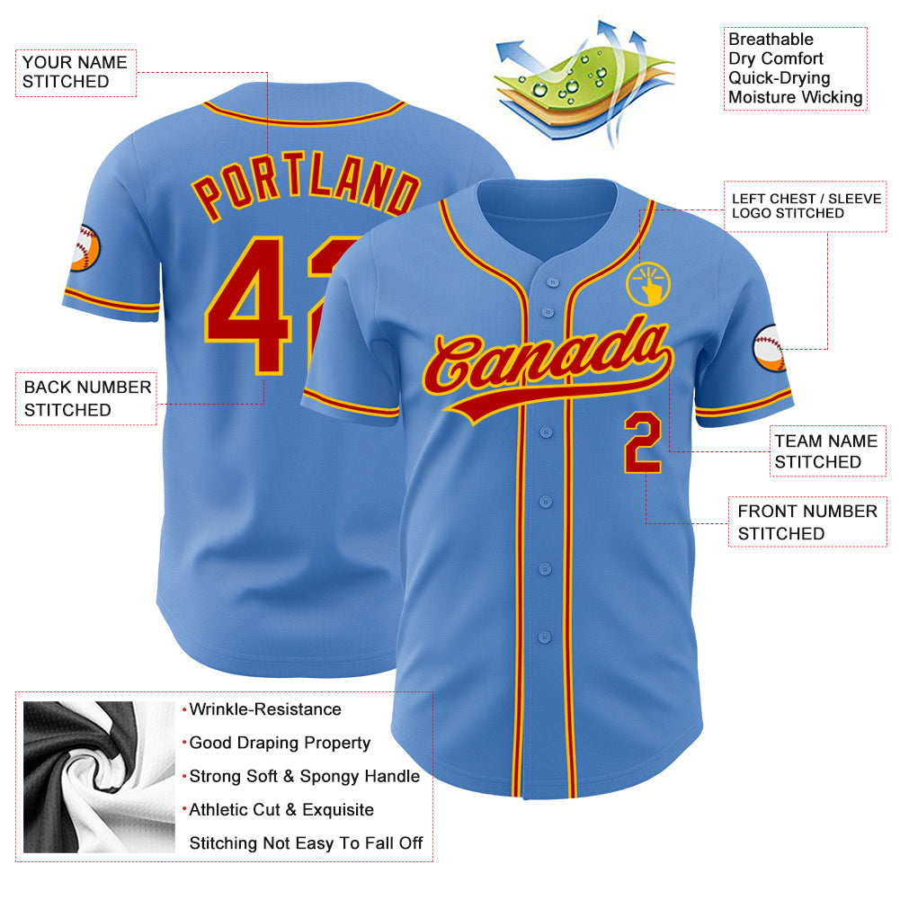 Custom Powder Blue Red-Gold Authentic Baseball Jersey - Sky-Custom