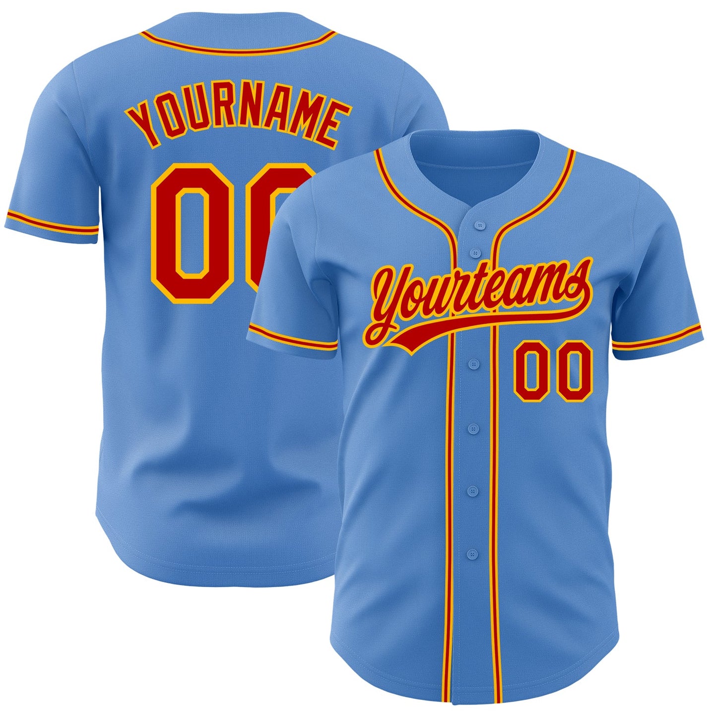 Custom Powder Blue Red-Gold Authentic Baseball Jersey - Sky-Custom