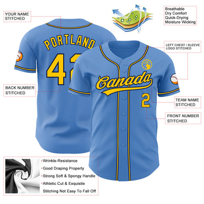 Custom Powder Blue Yellow-Navy Authentic Baseball Jersey - Sky-Custom