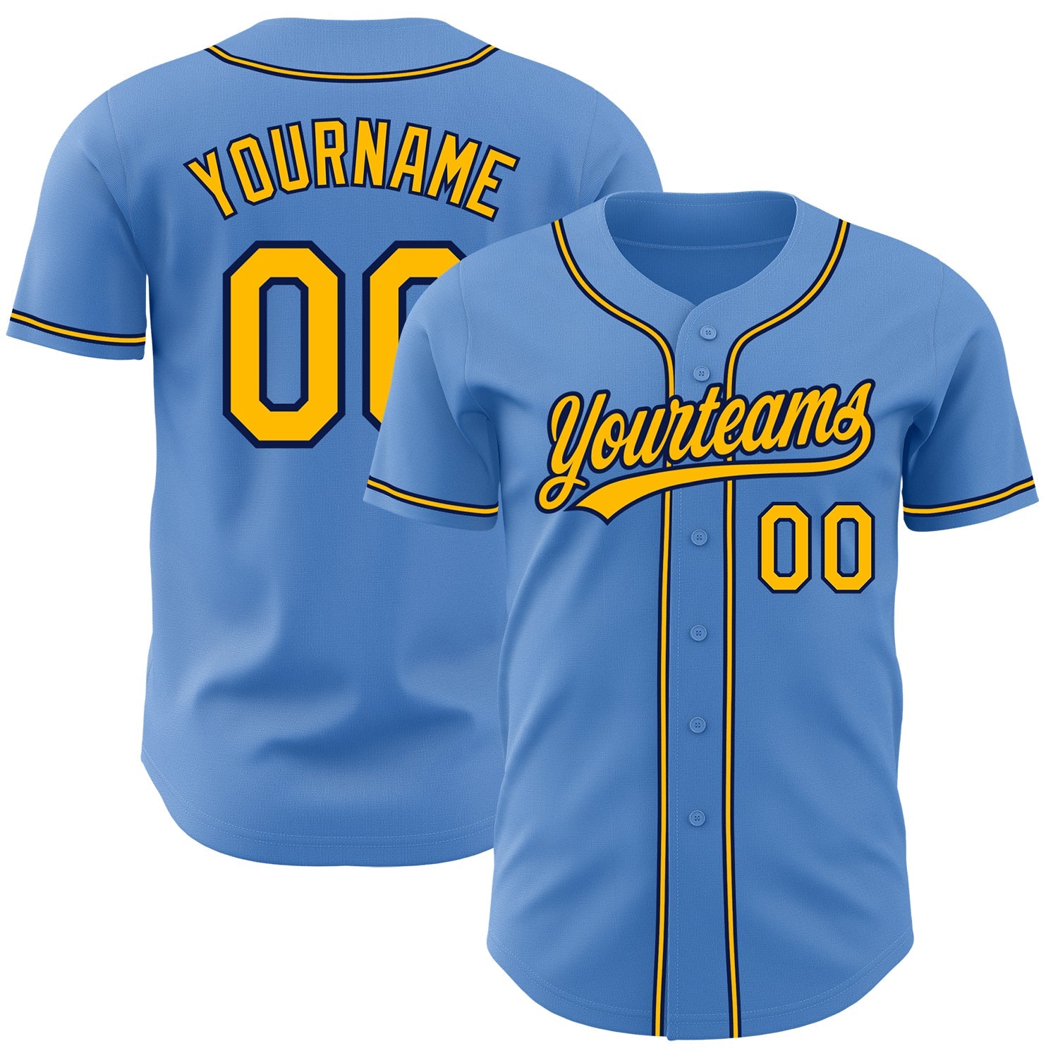 Custom Powder Blue Yellow-Navy Authentic Baseball Jersey - Sky-Custom