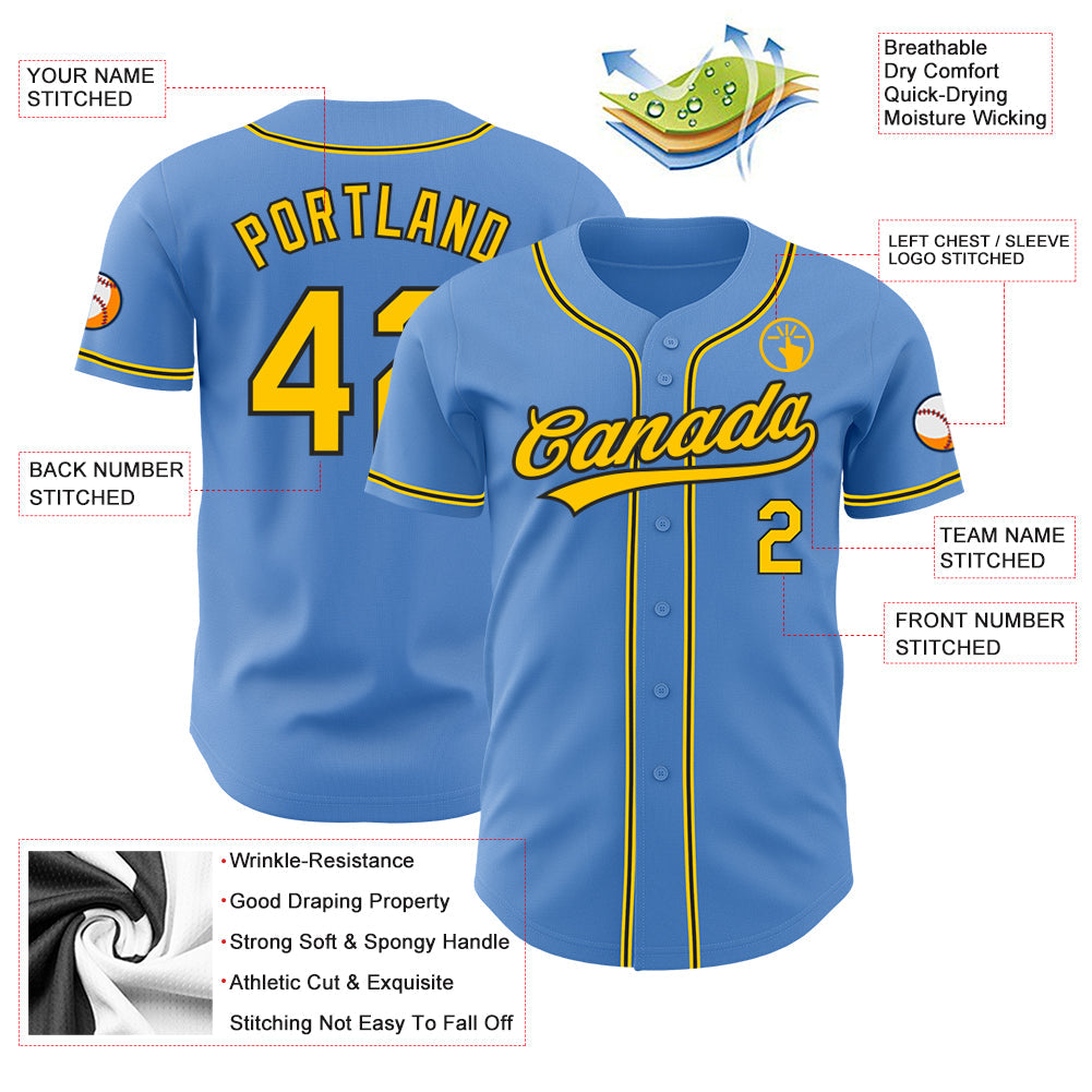 Custom Powder Blue Yellow-Black Authentic Baseball Jersey - Sky-Custom