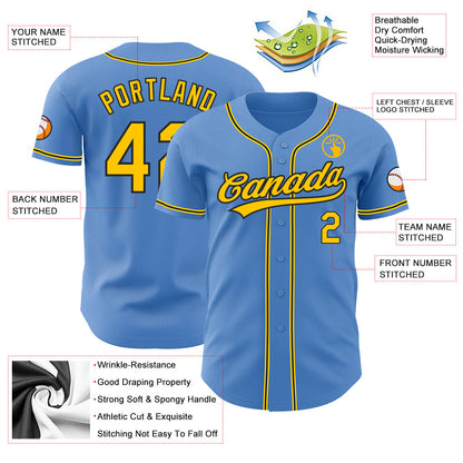 Custom Powder Blue Yellow-Black Authentic Baseball Jersey - Sky-Custom