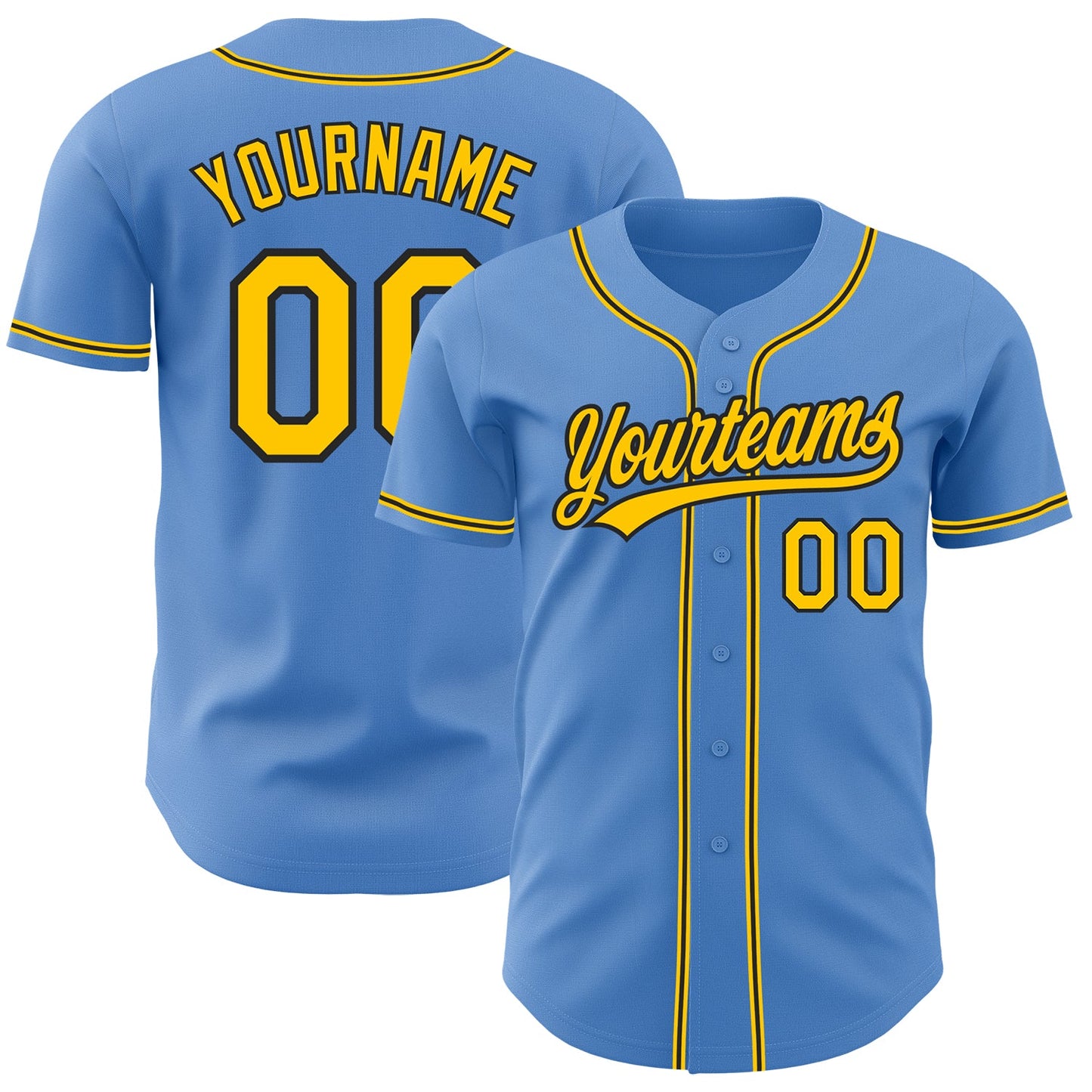 Custom Powder Blue Yellow-Black Authentic Baseball Jersey - Sky-Custom