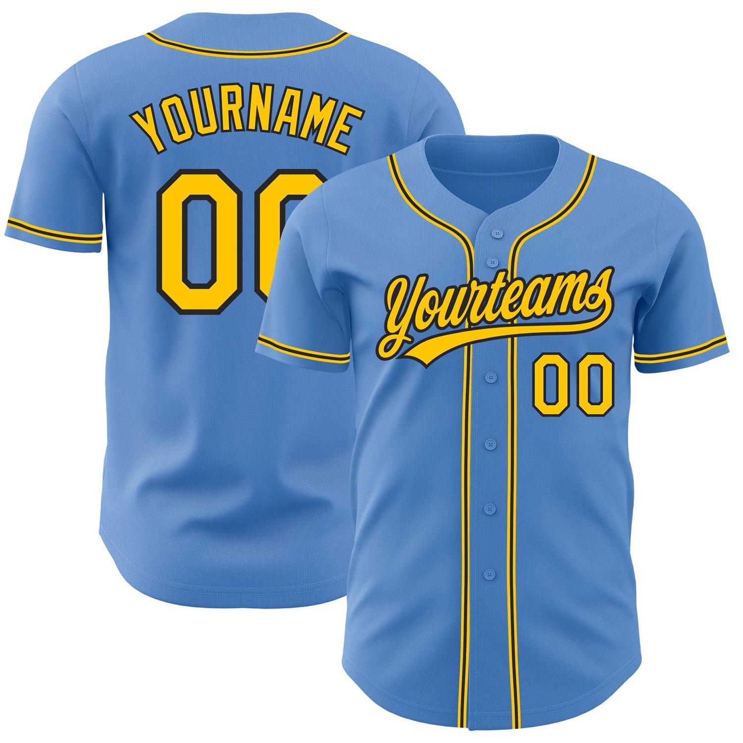 Custom Powder Blue Yellow-Black Authentic Baseball Jersey - Sky-Custom