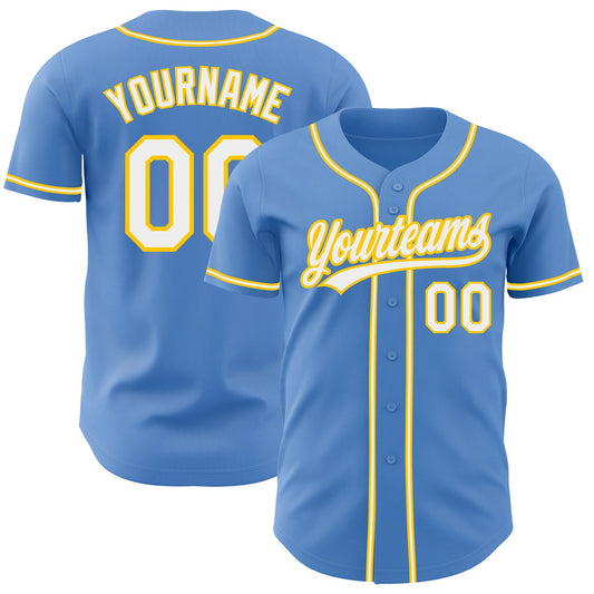 Custom Powder Blue White-Yellow Authentic Baseball Jersey - Sky-Custom