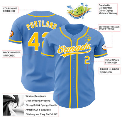 Custom Powder Blue Yellow-White Authentic Baseball Jersey - Sky-Custom