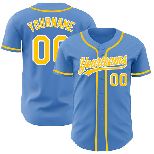 Custom Powder Blue Yellow-White Authentic Baseball Jersey - Sky-Custom