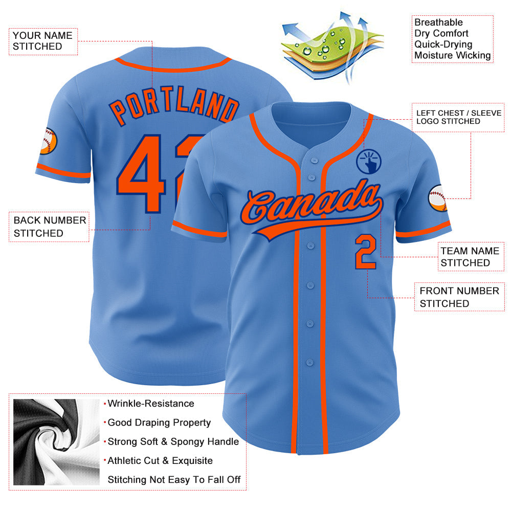 Custom Powder Blue Orange-Royal Authentic Baseball Jersey - Sky-Custom
