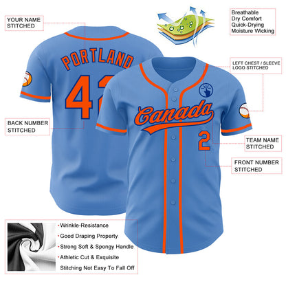 Custom Powder Blue Orange-Royal Authentic Baseball Jersey - Sky-Custom