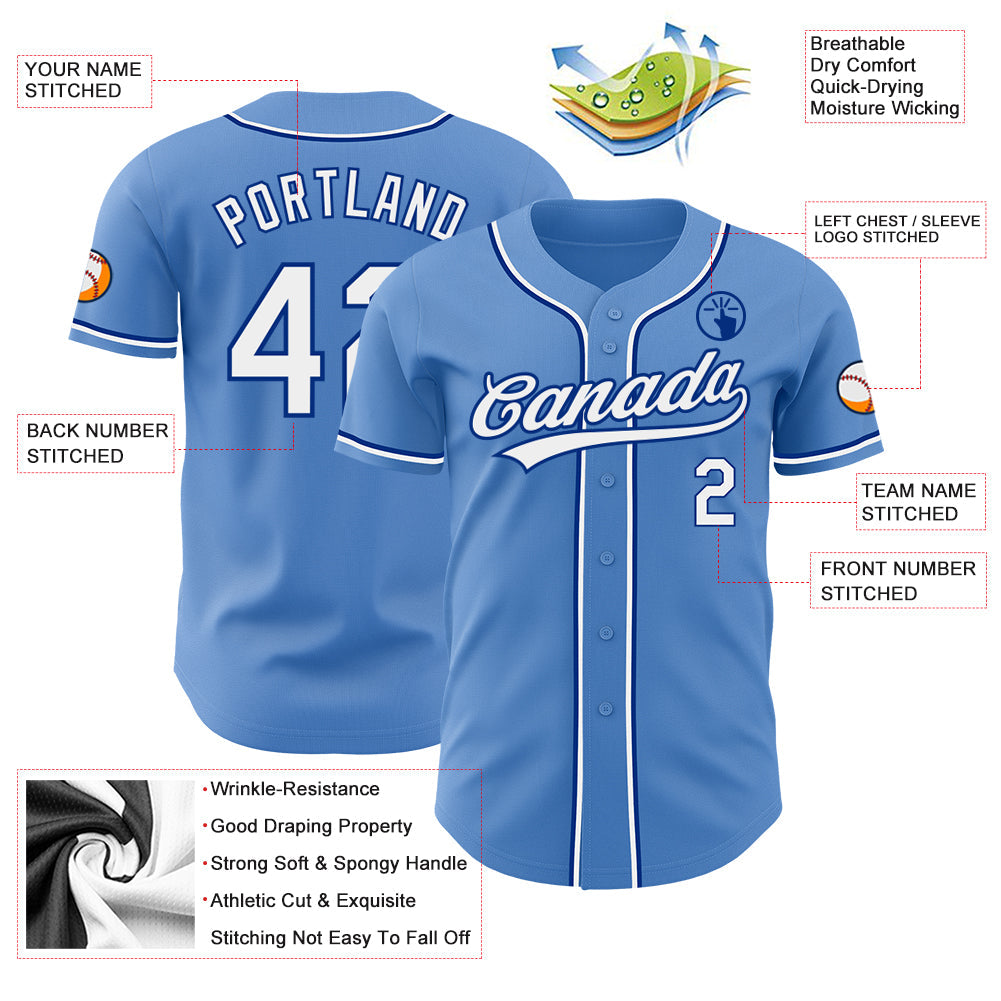 Custom Powder Blue White-Royal Authentic Baseball Jersey - Sky-Custom