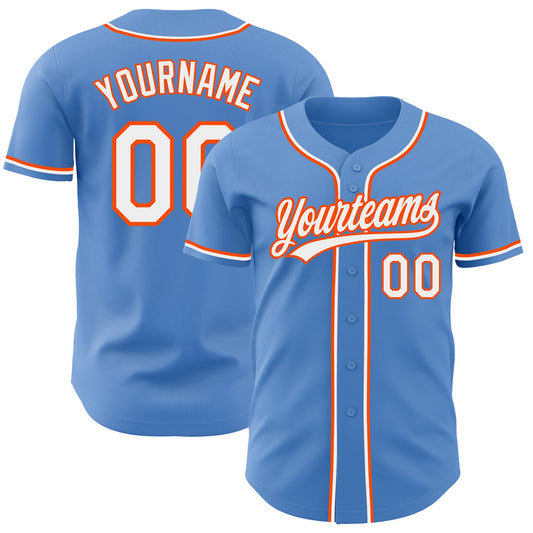 Custom Powder Blue White-Orange Authentic Baseball Jersey - Sky-Custom