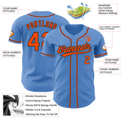 Custom Powder Blue Orange-Black Authentic Baseball Jersey - Sky-Custom
