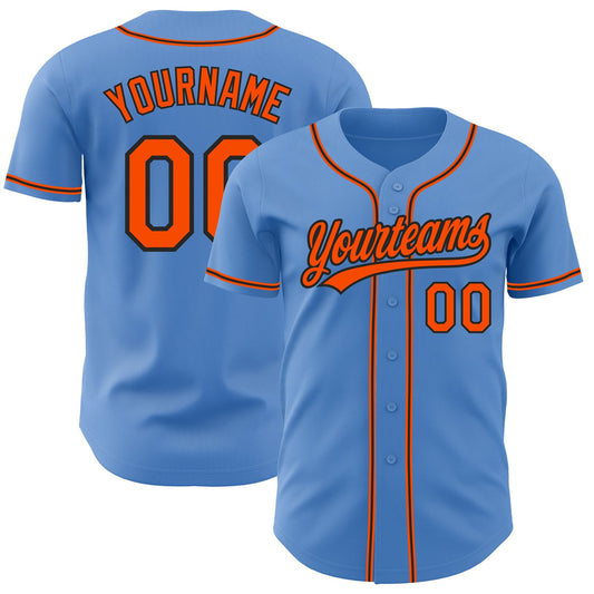 Custom Powder Blue Orange-Black Authentic Baseball Jersey - Sky-Custom