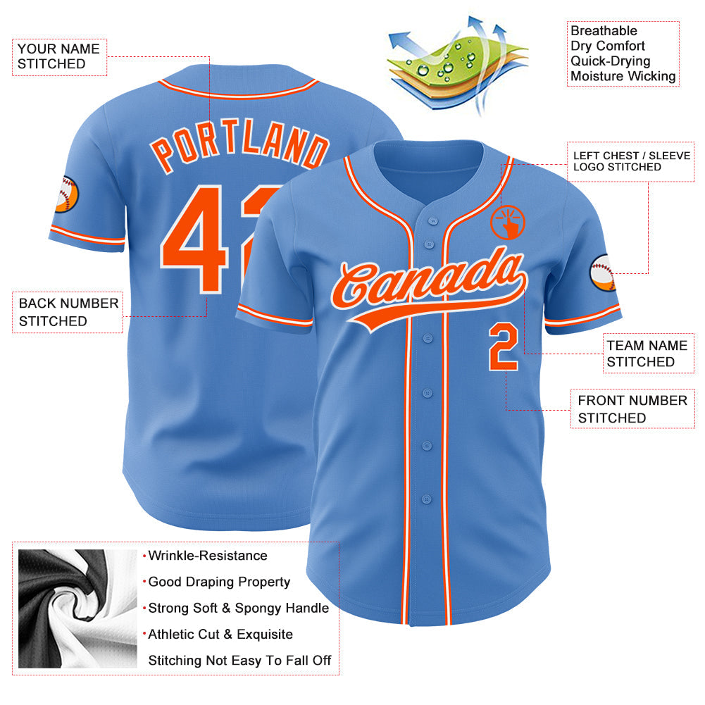 Custom Powder Blue Orange-White Authentic Baseball Jersey - Sky-Custom
