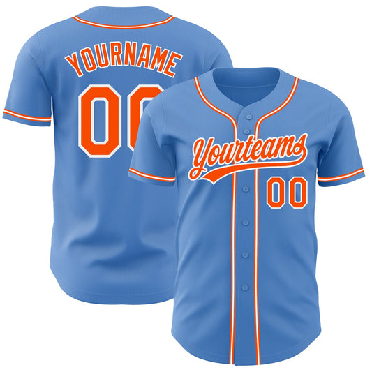 Custom Powder Blue Orange-White Authentic Baseball Jersey - Sky-Custom