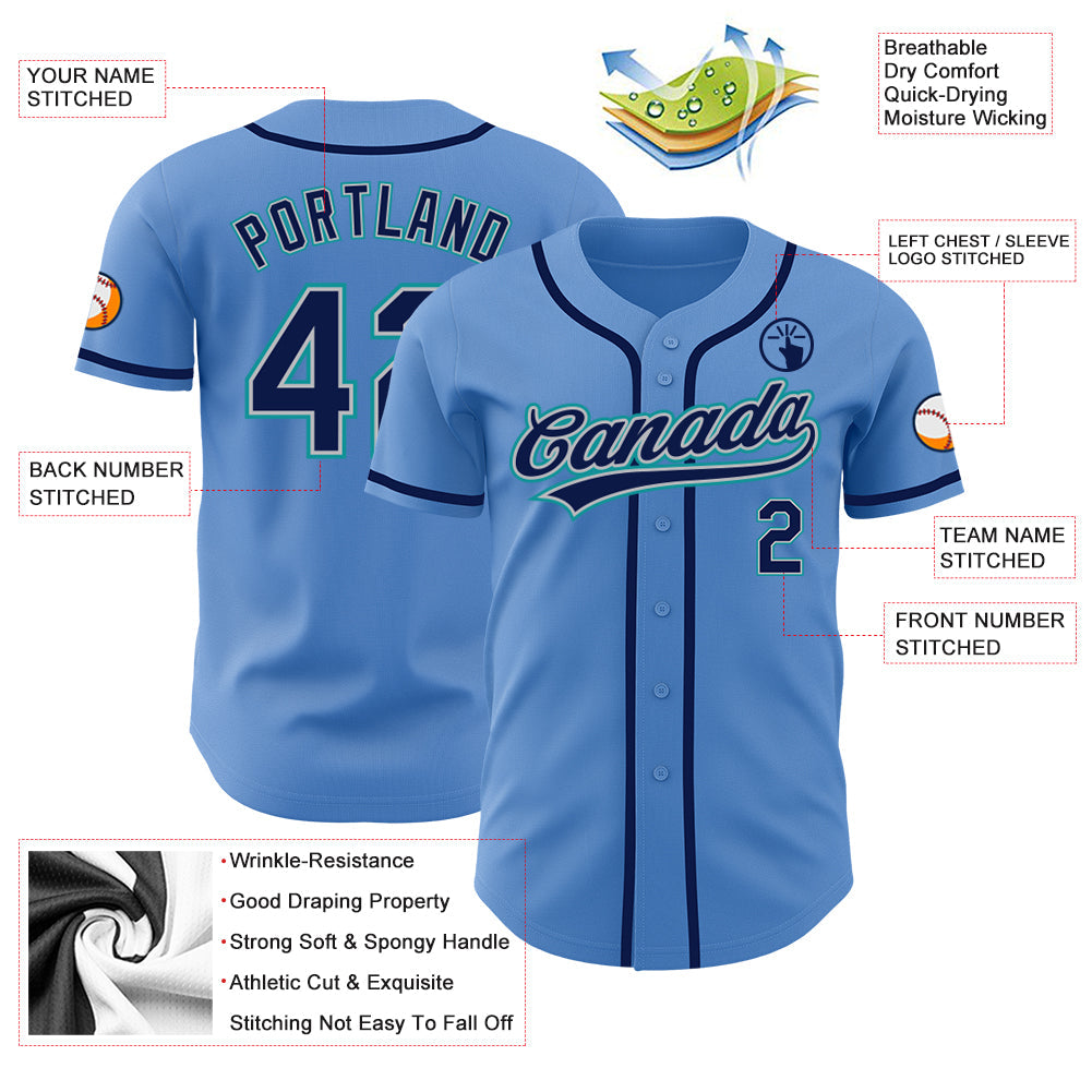 Custom Powder Blue Navy Gray-Teal Authentic Baseball Jersey - Sky-Custom