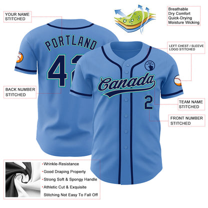 Custom Powder Blue Navy Gray-Teal Authentic Baseball Jersey - Sky-Custom
