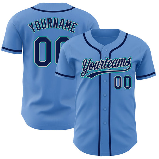 Custom Powder Blue Navy Gray-Teal Authentic Baseball Jersey - Sky-Custom