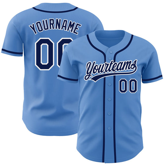 Custom Powder Blue Navy-White Authentic Baseball Jersey - Sky-Custom