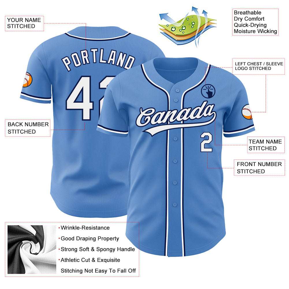 Custom Powder Blue White-Navy Authentic Baseball Jersey - Sky-Custom
