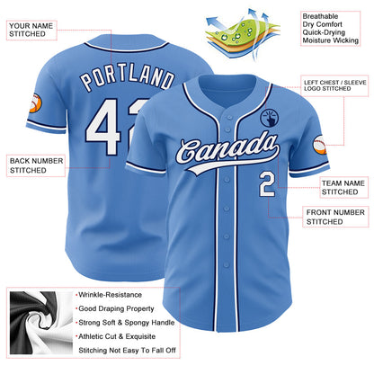 Custom Powder Blue White-Navy Authentic Baseball Jersey - Sky-Custom