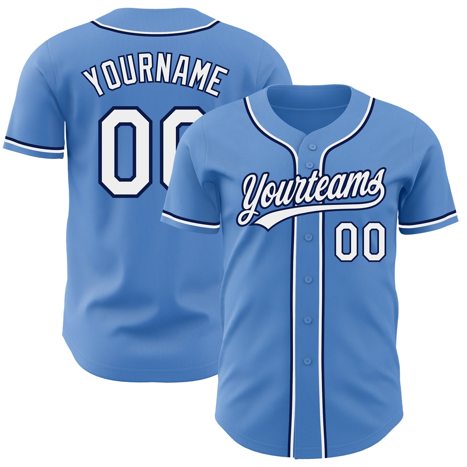 Custom Powder Blue White-Navy Authentic Baseball Jersey - Sky-Custom