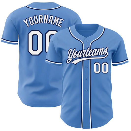Custom Powder Blue White-Navy Authentic Baseball Jersey - Sky-Custom