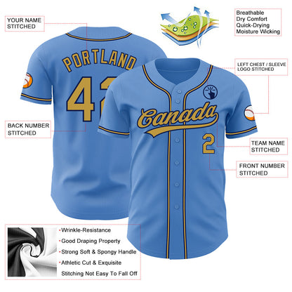 Custom Powder Blue Old Gold-Navy Authentic Baseball Jersey - Sky-Custom