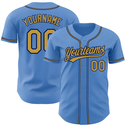 Custom Powder Blue Old Gold-Navy Authentic Baseball Jersey - Sky-Custom