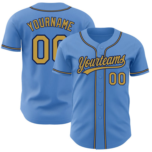 Custom Powder Blue Old Gold-Navy Authentic Baseball Jersey - Sky-Custom