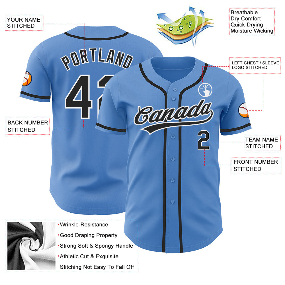 Custom Powder Blue Black-White Authentic Baseball Jersey - Sky-Custom