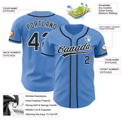 Custom Powder Blue Black-White Authentic Baseball Jersey - Sky-Custom