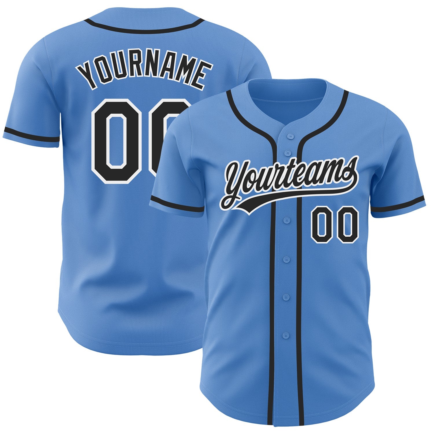 Custom Powder Blue Black-White Authentic Baseball Jersey - Sky-Custom