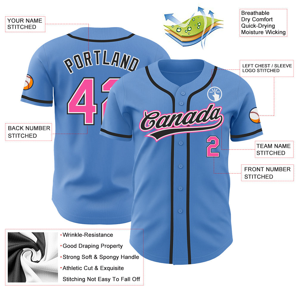 Custom Powder Blue Pink-Black Authentic Baseball Jersey - Sky-Custom
