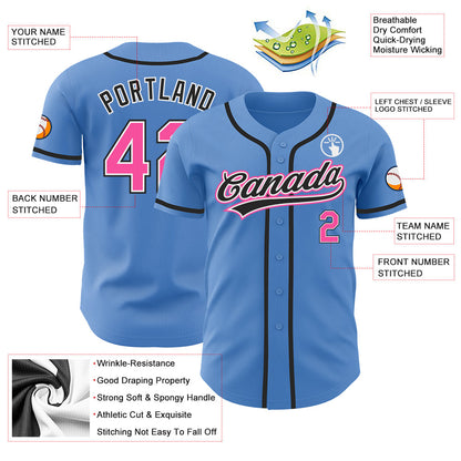 Custom Powder Blue Pink-Black Authentic Baseball Jersey - Sky-Custom