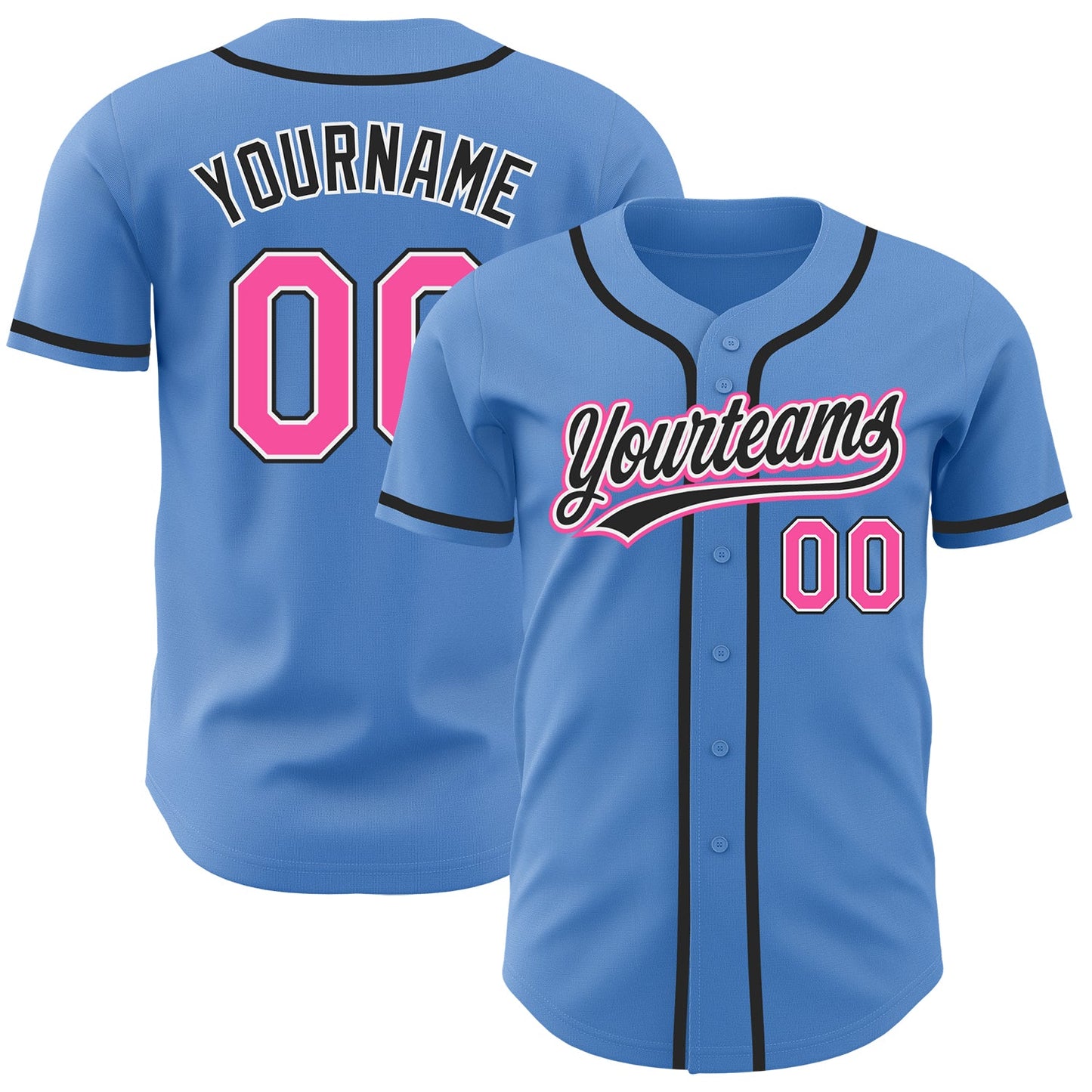 Custom Powder Blue Pink-Black Authentic Baseball Jersey - Sky-Custom