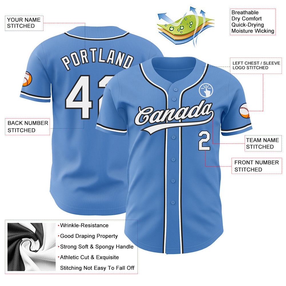 Custom Powder Blue White-Black Authentic Baseball Jersey - Sky-Custom