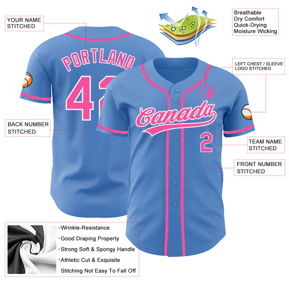 Custom Powder Blue Pink-White Authentic Baseball Jersey - Sky-Custom