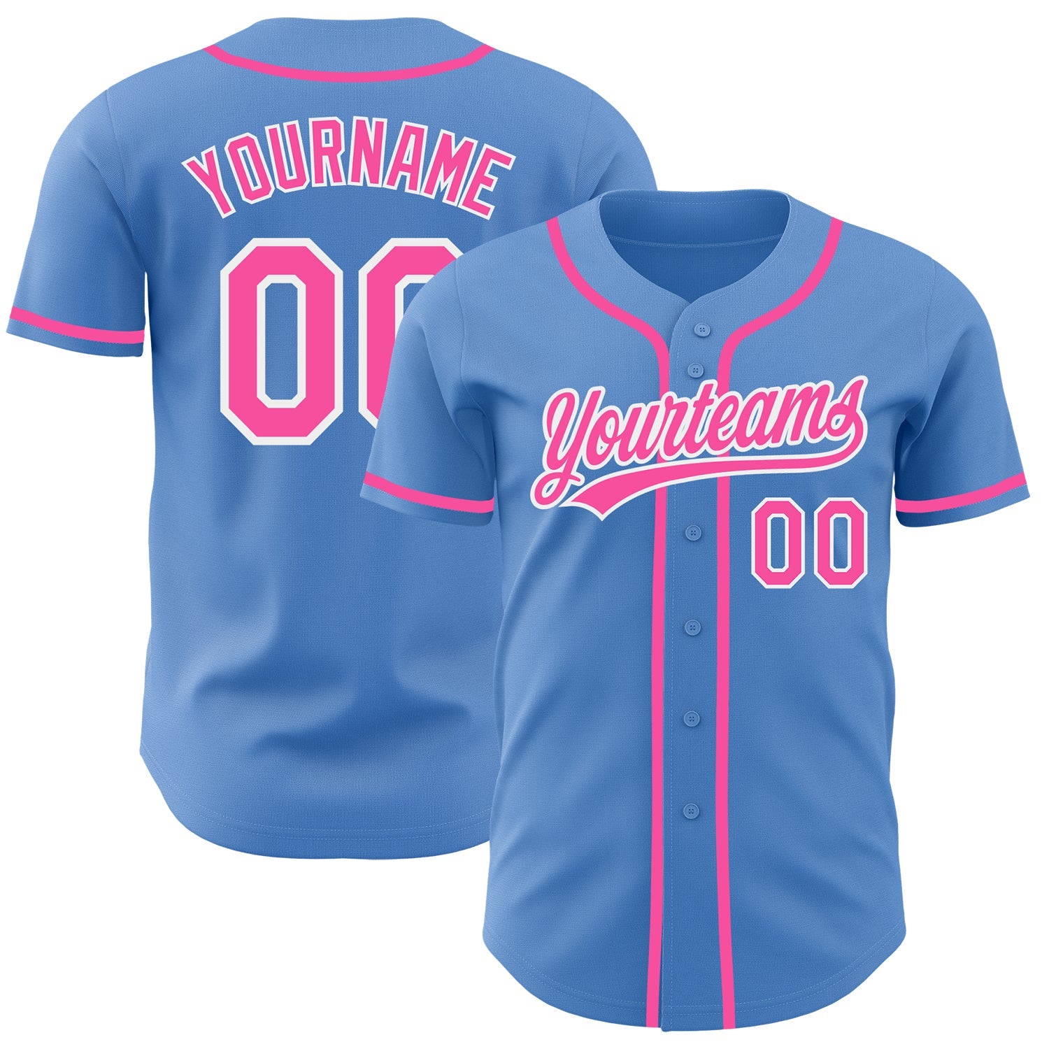 Custom Powder Blue Pink-White Authentic Baseball Jersey - Sky-Custom