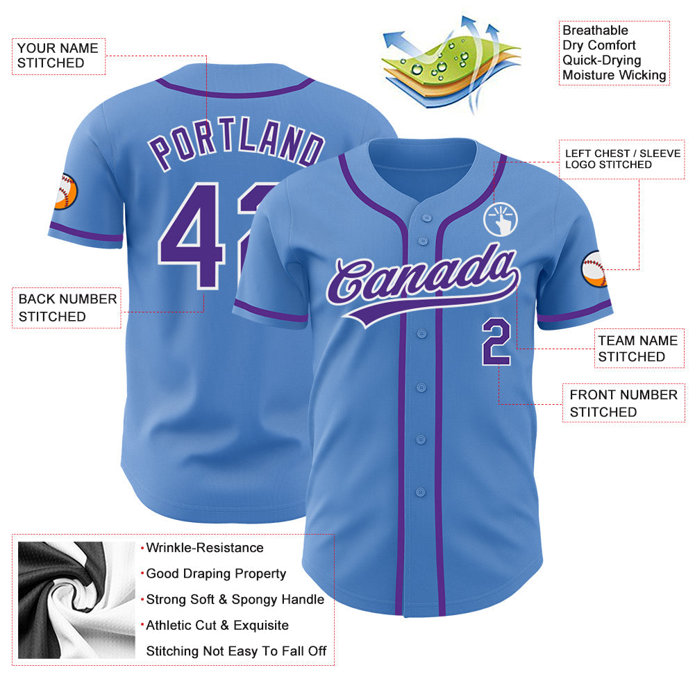 Custom Powder Blue Purple-White Authentic Baseball Jersey - Sky-Custom